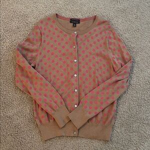 Lands' End Supima Cotton Brown Polka Dot Sweater Cardigan M 10-12